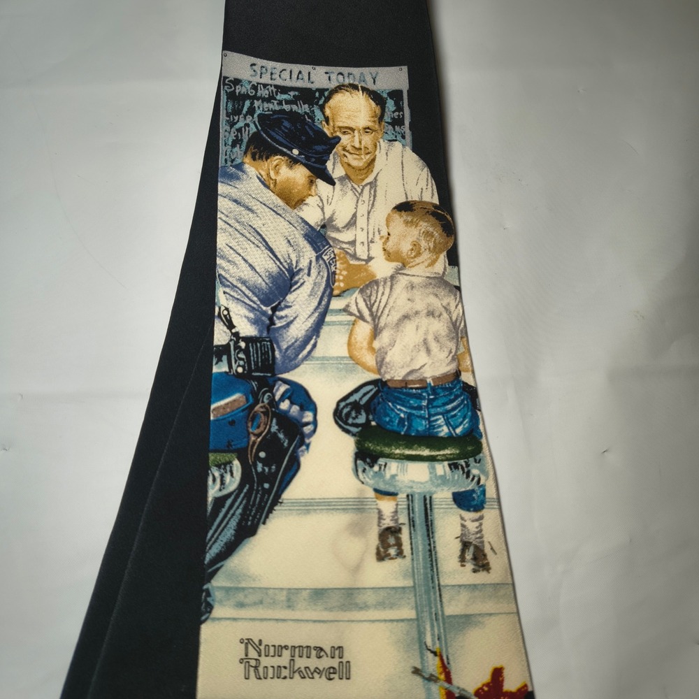 Norman Rockwell The Runaway Necktie Mens Black Saturday Evening Post Art Tie